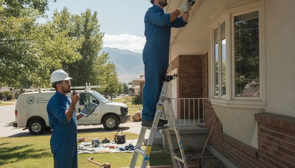 Ogden, UT plumbing repair technician servicing a residential pipe leak