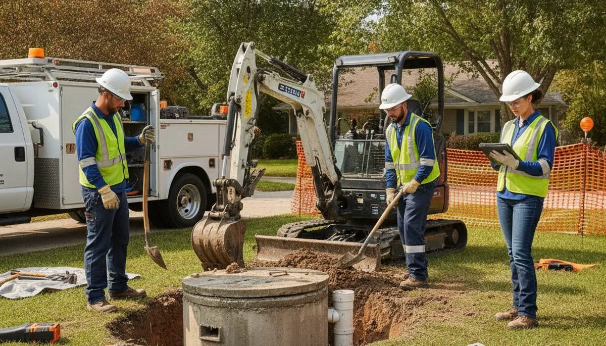 Septic repair technician inspecting Ogden, UT home plumbing system for on-call service